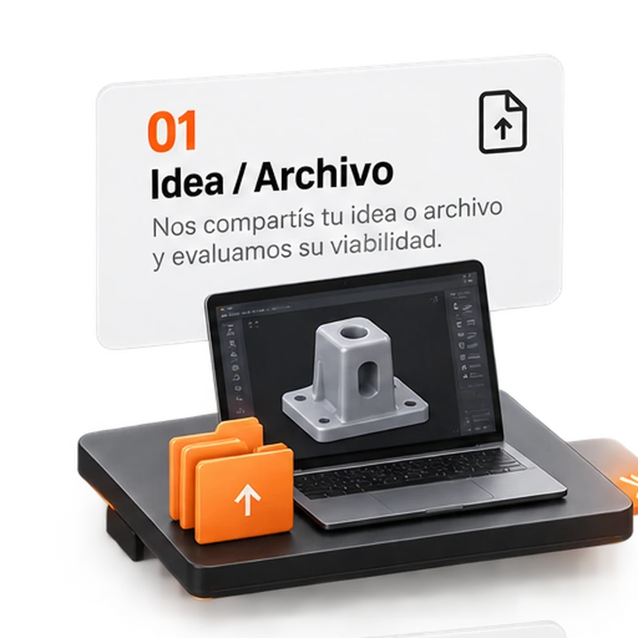 Idea / Archivo. Nos cuentas qué necesitas o nos envías tu archivo 3D.
